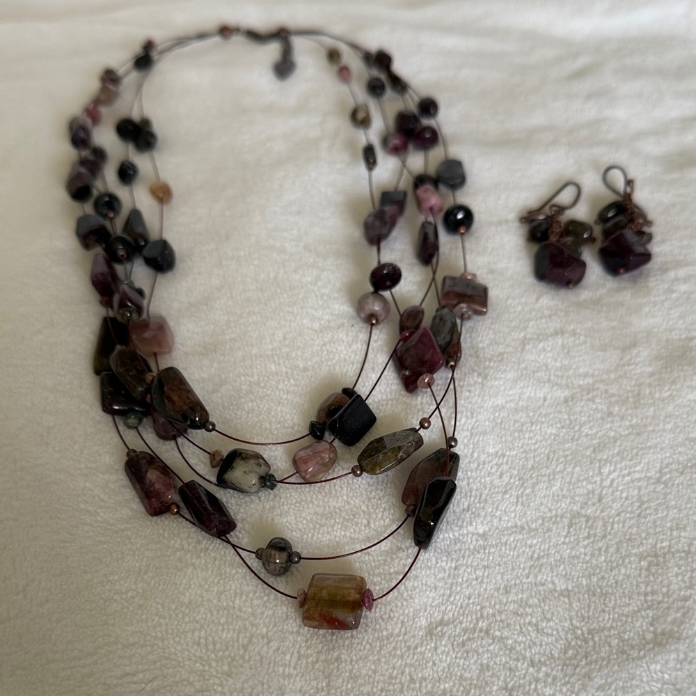 Elegant Multi-Color Purple Stone Necklace and Earring Set